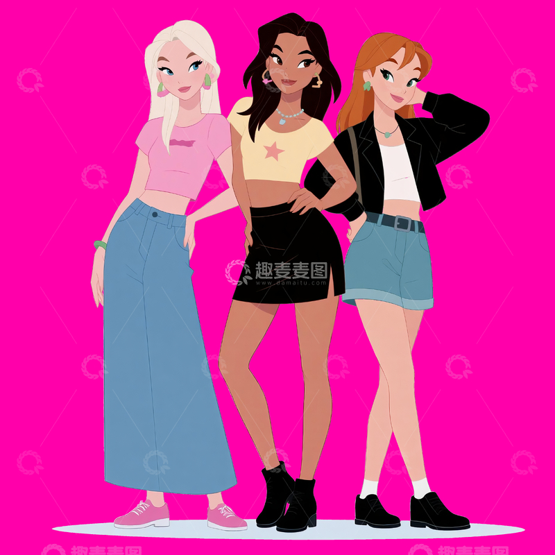 源文件下载【趣麦麦图】美式扁平风格潮流女孩2