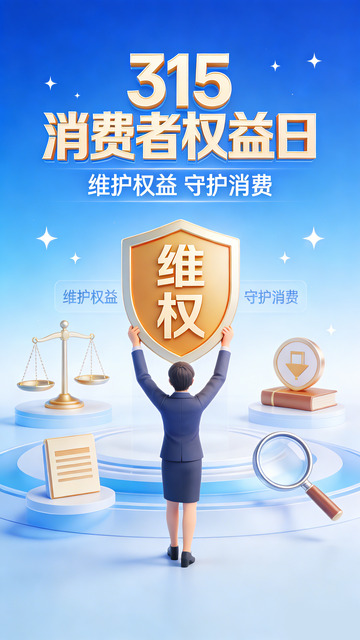 315消费者权益日蓝色宣传海报
