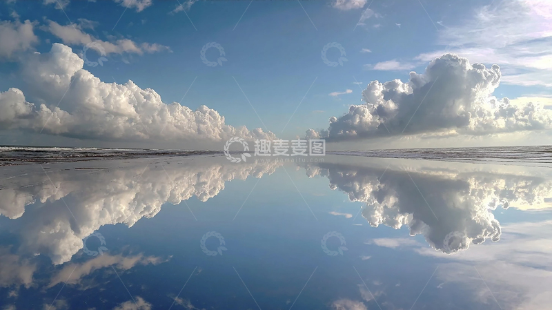 高清大图下载【趣麦麦图】海天一色：云影水中倒映奇景