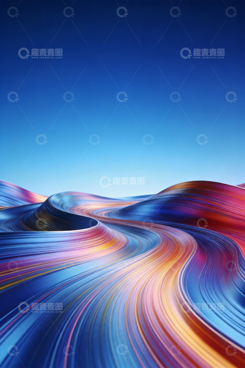 高清大图下载【趣麦麦图】流动彩色曲线科技感背景7
