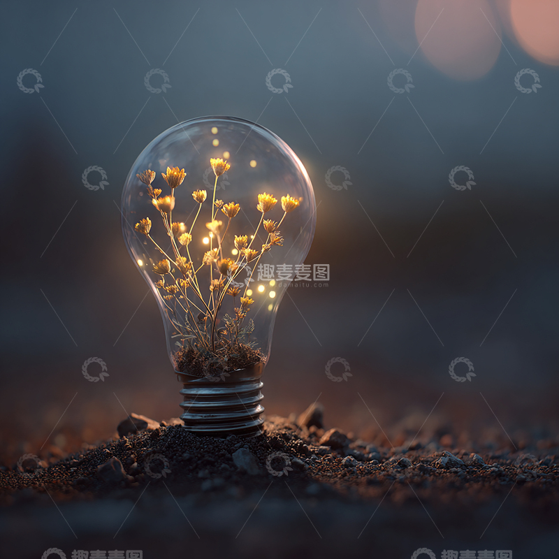 高清大图下载【趣麦麦图】创意灯泡中的生命奇迹