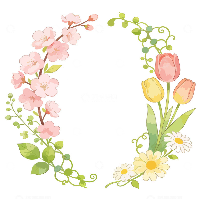 高清大图下载【趣麦麦图】手绘花环插画边框装饰图案素材