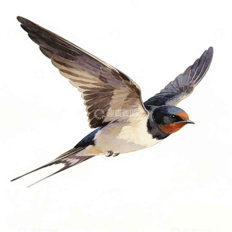 高清大图下载【趣麦麦图】燕子飞翔水彩画