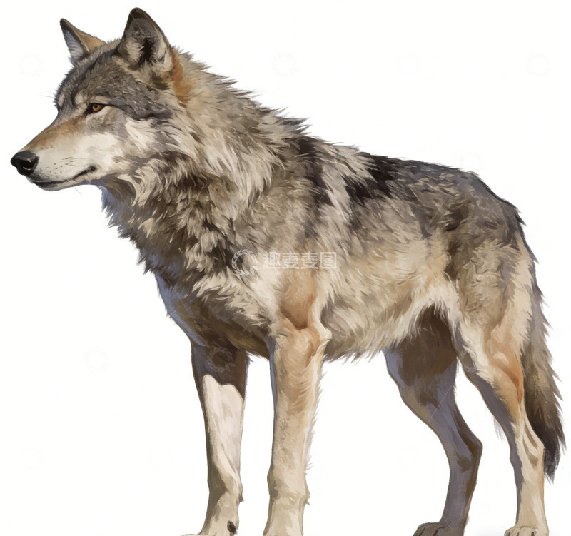 高清大图下载【趣麦麦图】写实风灰狼绘画素材