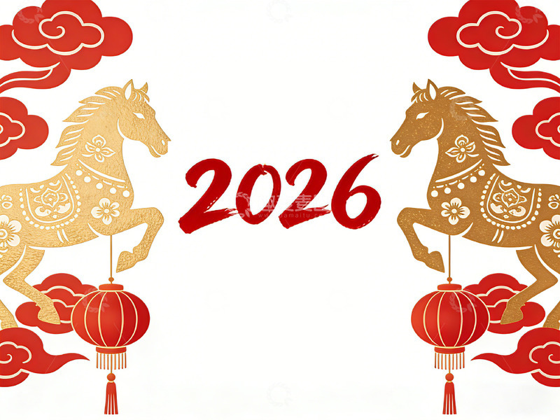 高清大图下载【趣麦麦图】2026年马年祥云灯笼图案