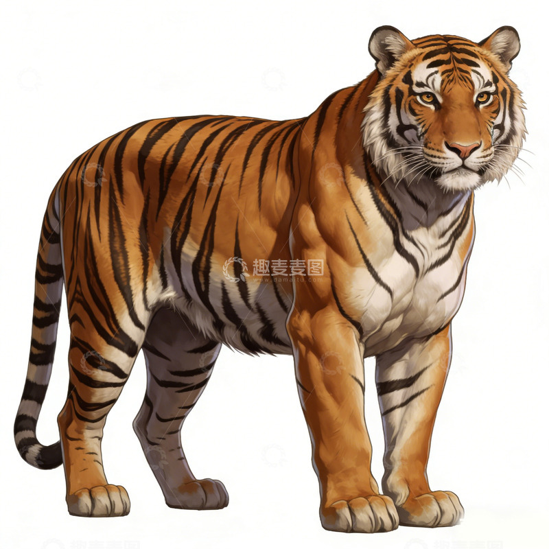 高清大图下载【趣麦麦图】写实虎插画图片素材