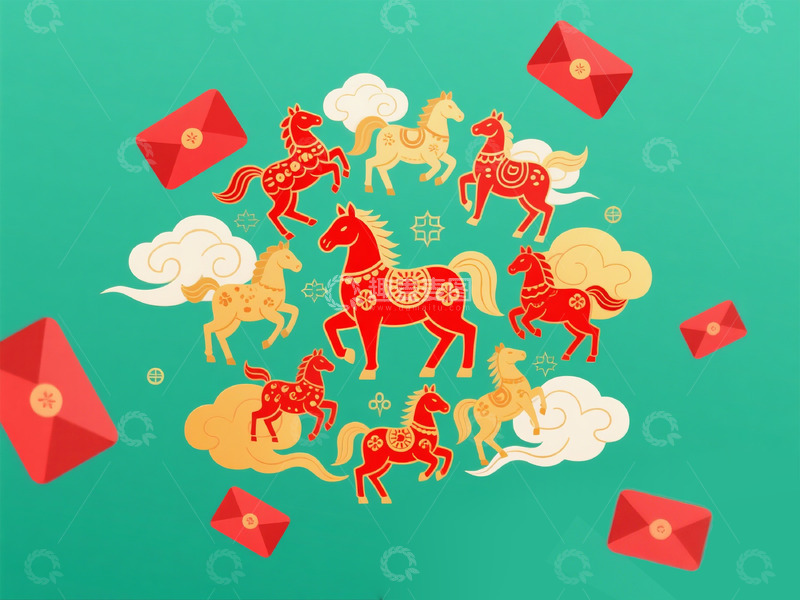 高清大图下载【趣麦麦图】马年喜庆插画 设计素材