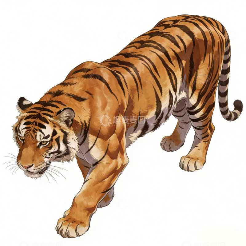 高清大图下载【趣麦麦图】写实虎纹动物插画设计素材