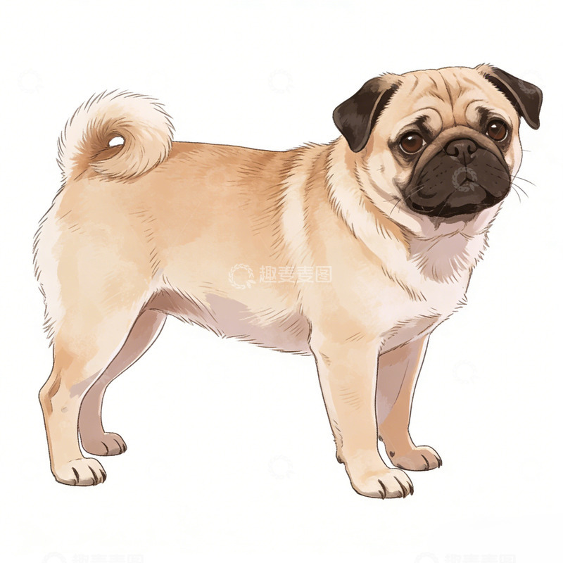 高清大图下载【趣麦麦图】卡通巴哥犬插画设计素材