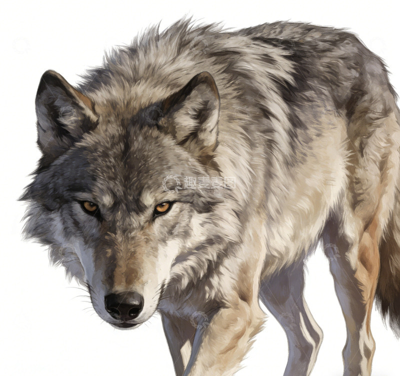 高清大图下载【趣麦麦图】写实灰狼特写绘画素材