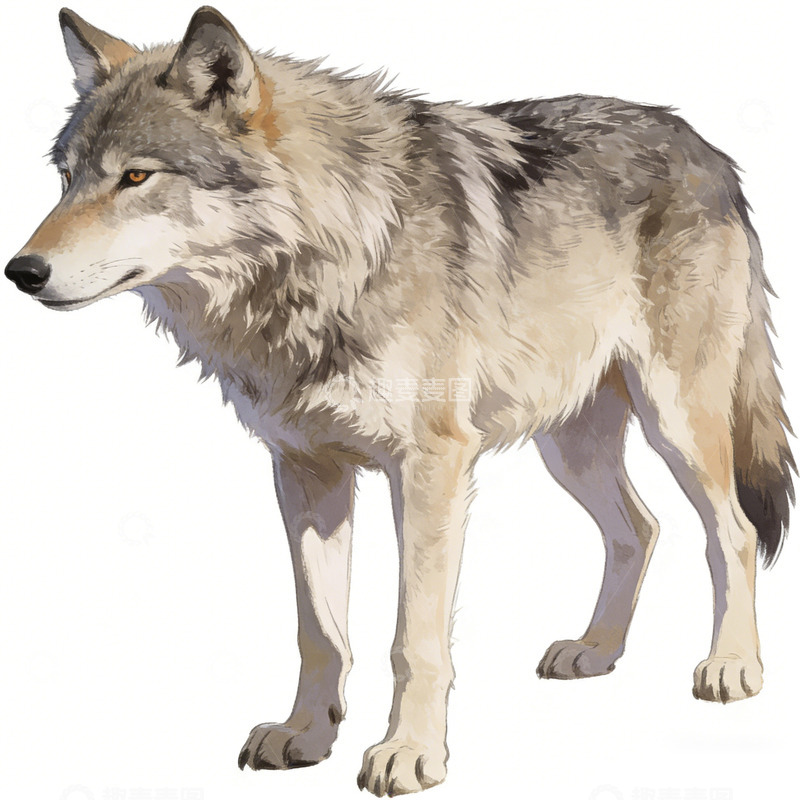 高清大图下载【趣麦麦图】写实灰狼插画动物绘画素材
