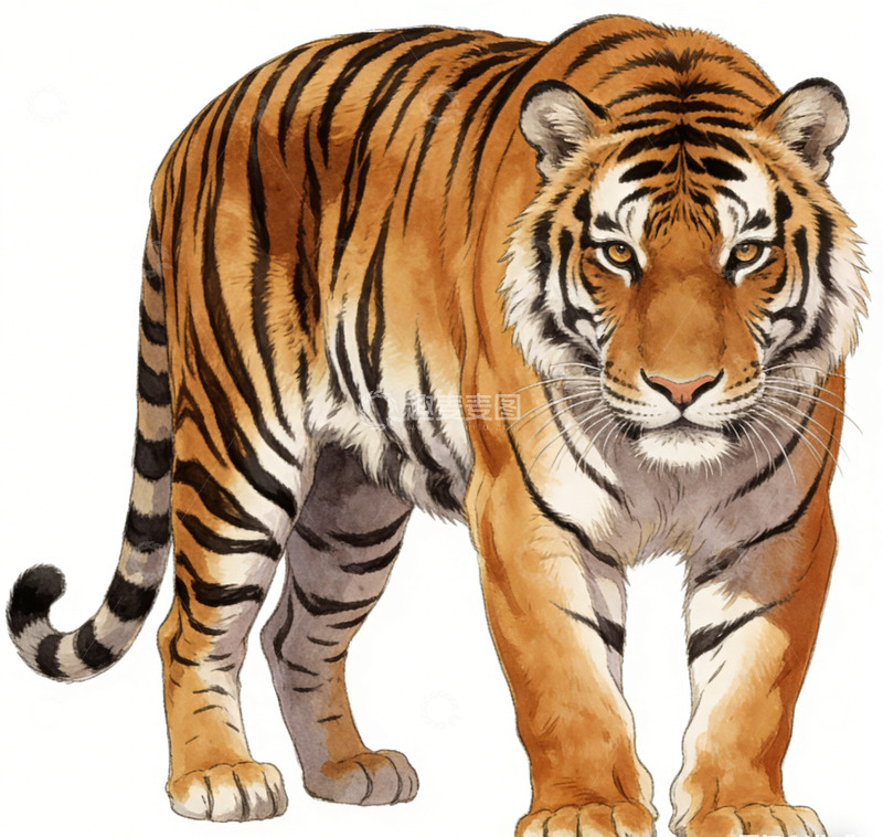 高清大图下载【趣麦麦图】老虎写实水彩插画素材