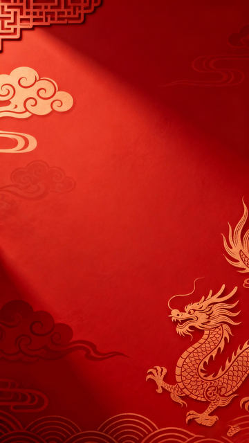 中国红金龙祥云图案设计