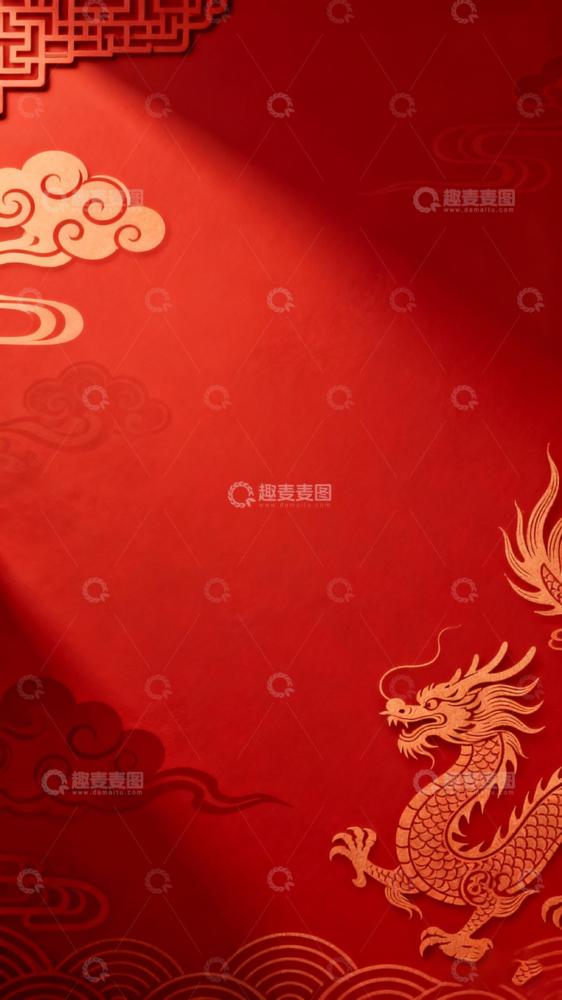 高清大图下载【趣麦麦图】中国红金龙祥云图案设计