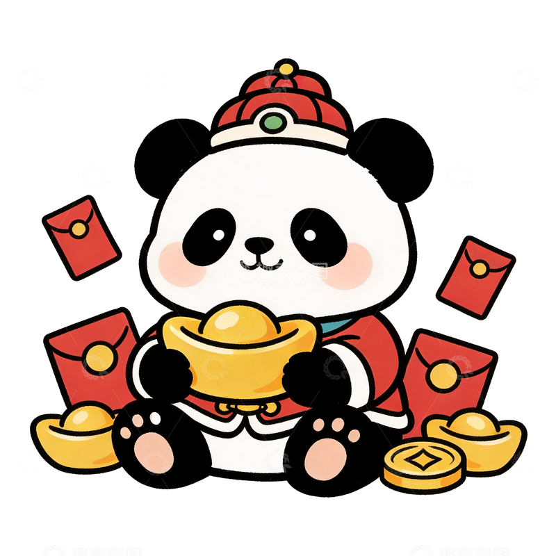 源文件下载【趣麦麦图】抱着元宝的可爱熊猫2