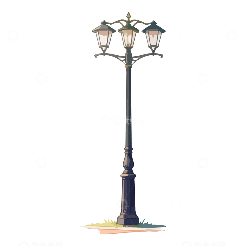 源文件下载【趣麦麦图】-复古路灯插画素材
