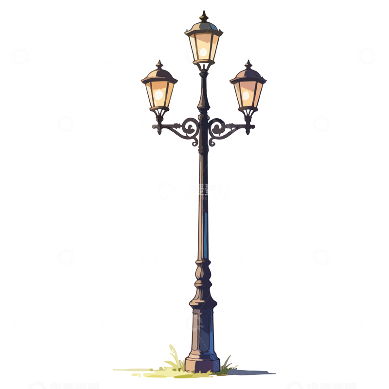 源文件下载【趣麦麦图】-复古街灯插画素材