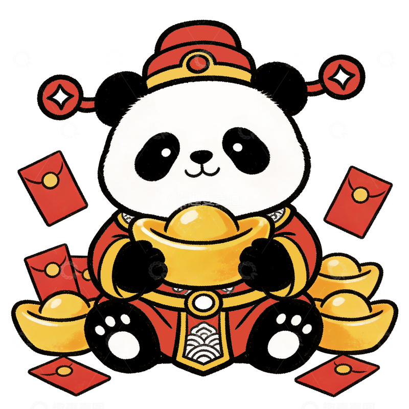 源文件下载【趣麦麦图】抱着元宝的可爱熊猫1