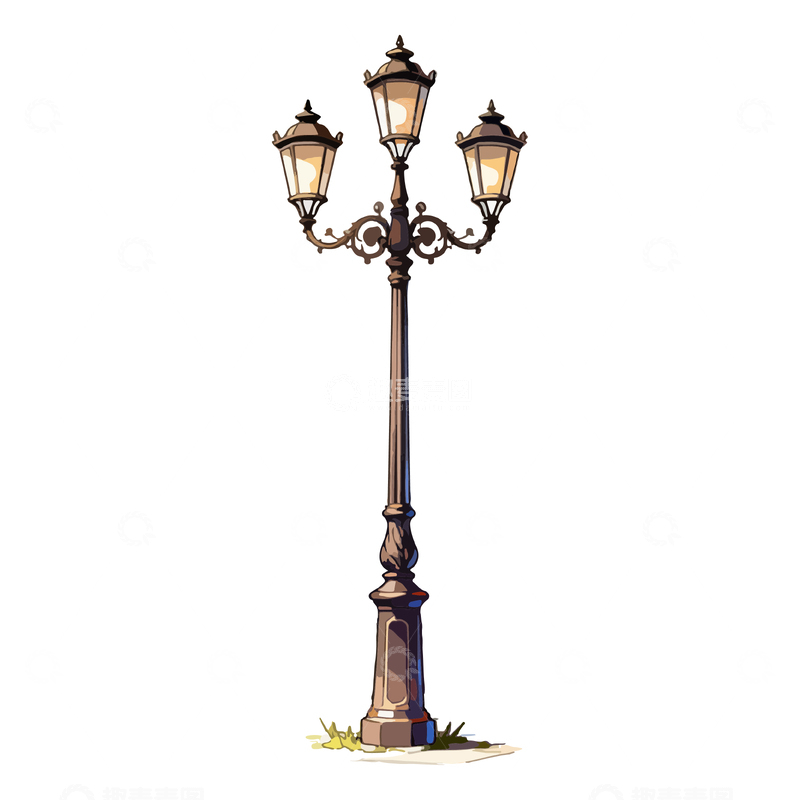 源文件下载【趣麦麦图】-复古街灯手绘插画