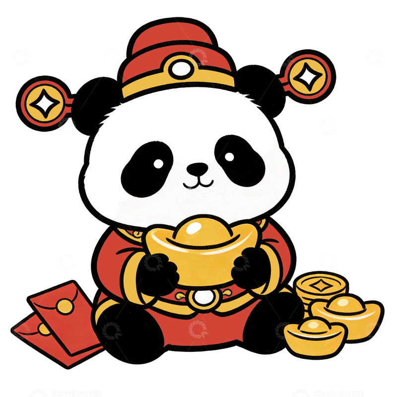 源文件下载【趣麦麦图】抱着元宝的可爱熊猫3