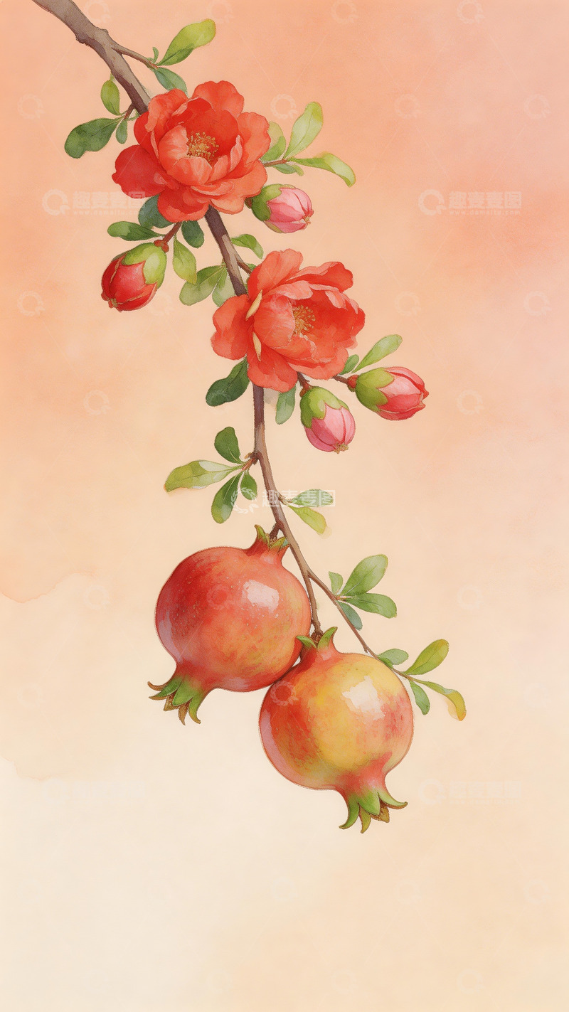 高清大图下载【趣麦麦图】石榴水彩画1