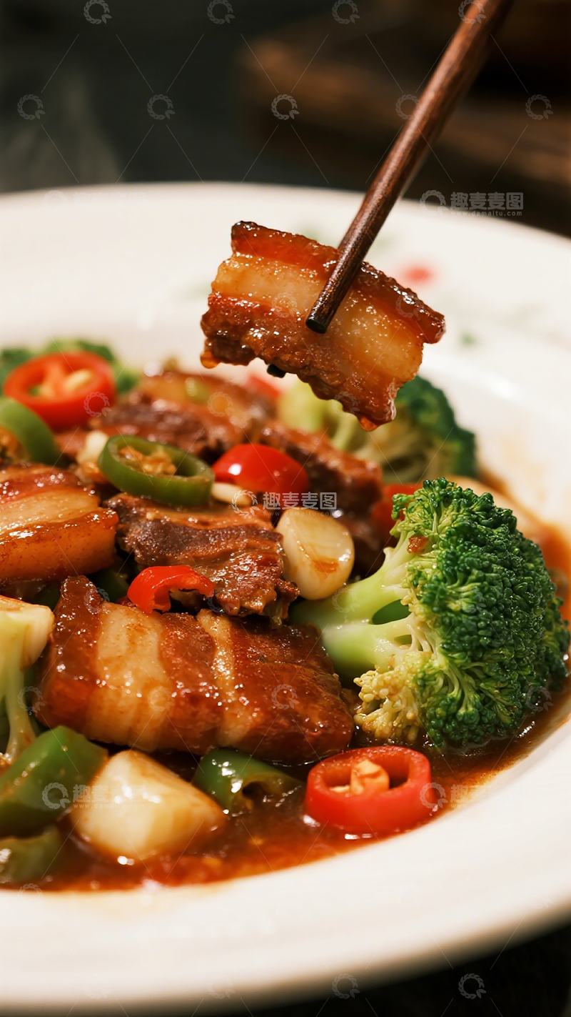 高清大图下载【趣麦麦图】中式红烧肉配蔬菜