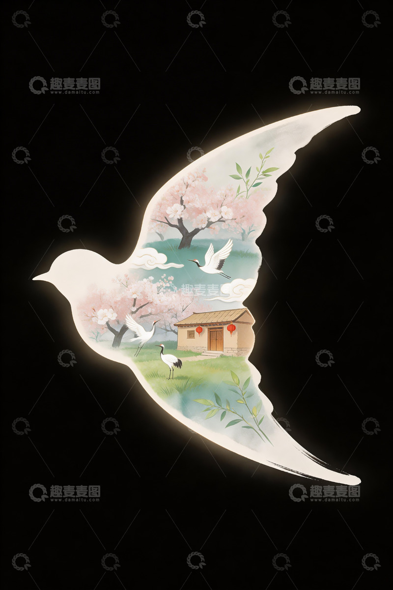 高清大图下载【趣麦麦图】负空间燕子承载春天5