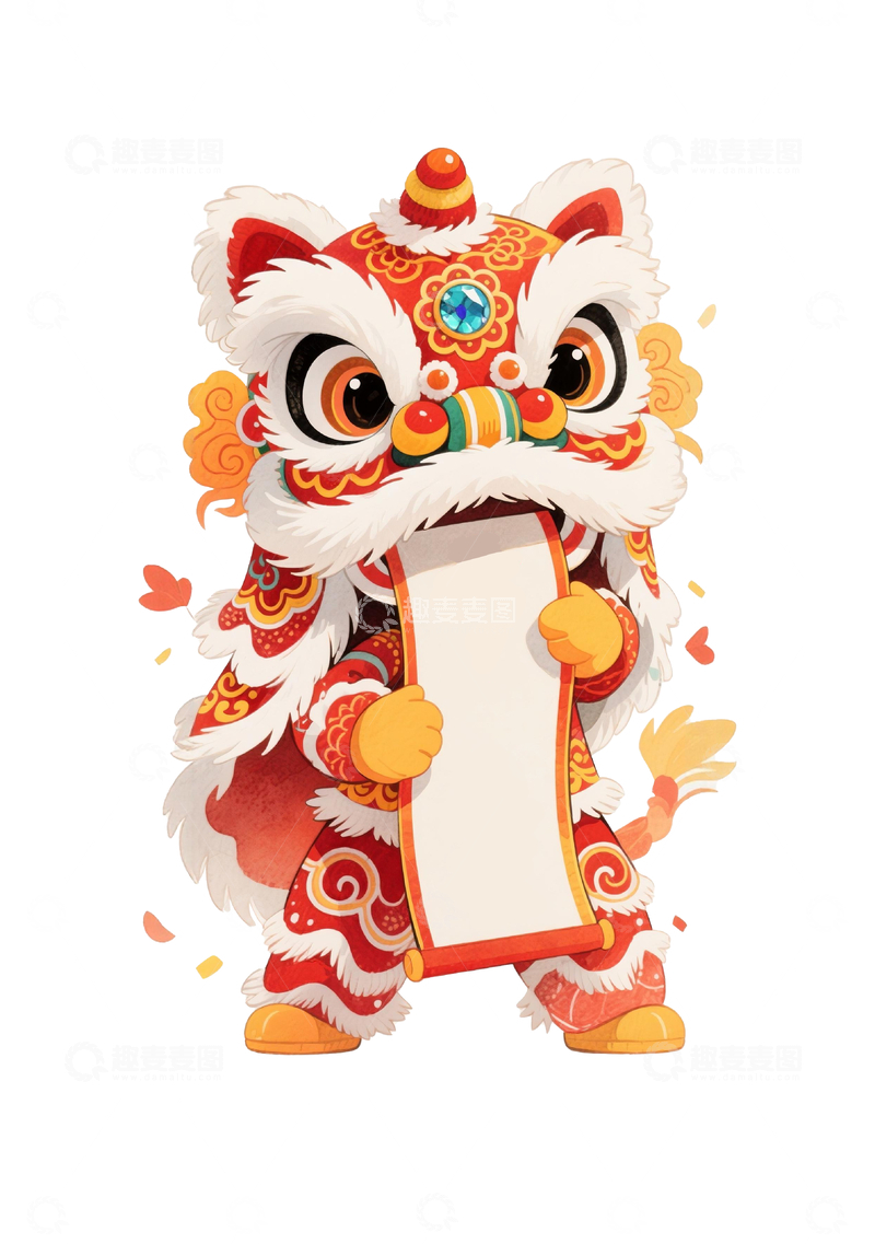 源文件下载【趣麦麦图】国潮风格拉着长条幅的舞狮2