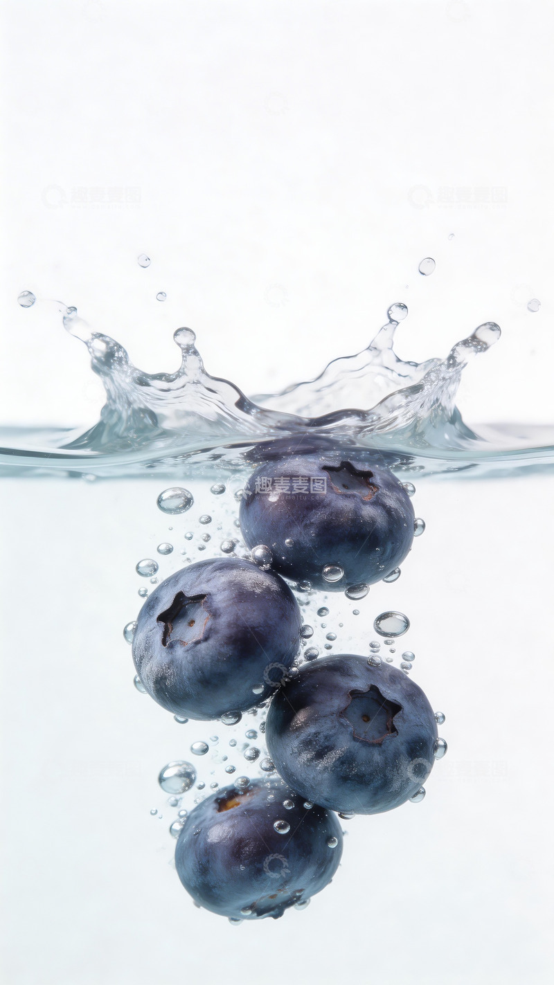 高清大图下载【趣麦麦图】落入水中的蓝莓1