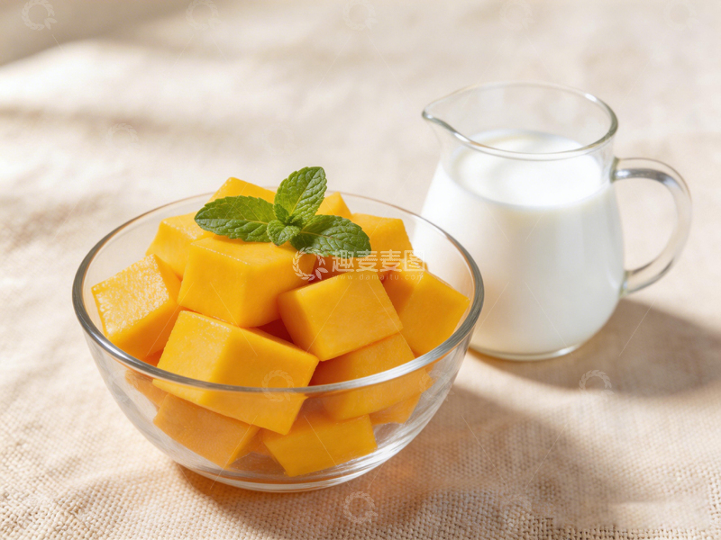 高清大图下载【趣麦麦图】清新芒果牛奶搭配