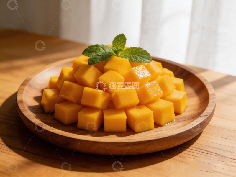 高清大图下载【趣麦麦图】木质盘芒果切块美食摄影