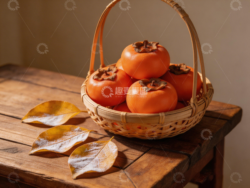 高清大图下载【趣麦麦图】秋日暖阳柿篮静物
