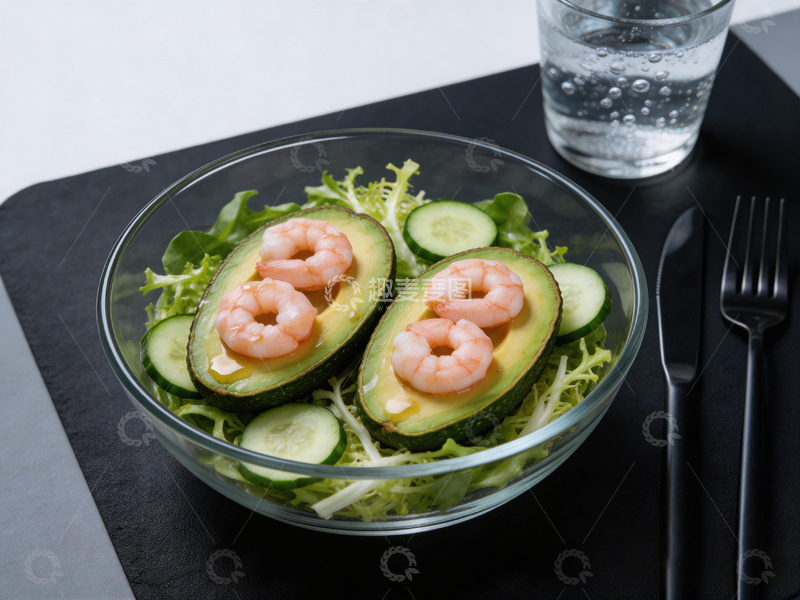 高清大图下载【趣麦麦图】简约清新牛油果虾仁沙拉
