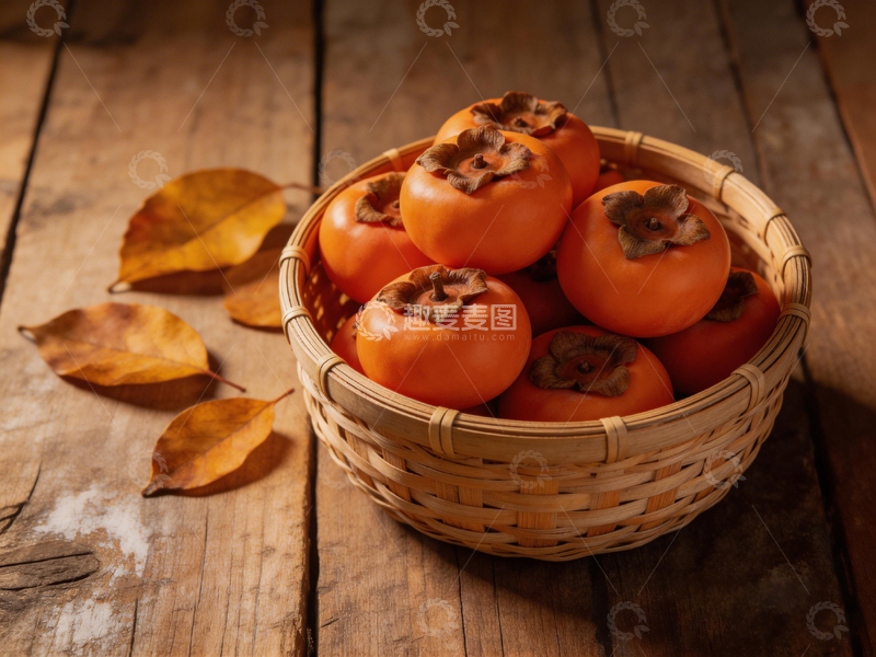 高清大图下载【趣麦麦图】秋日柿香篮中硕果
