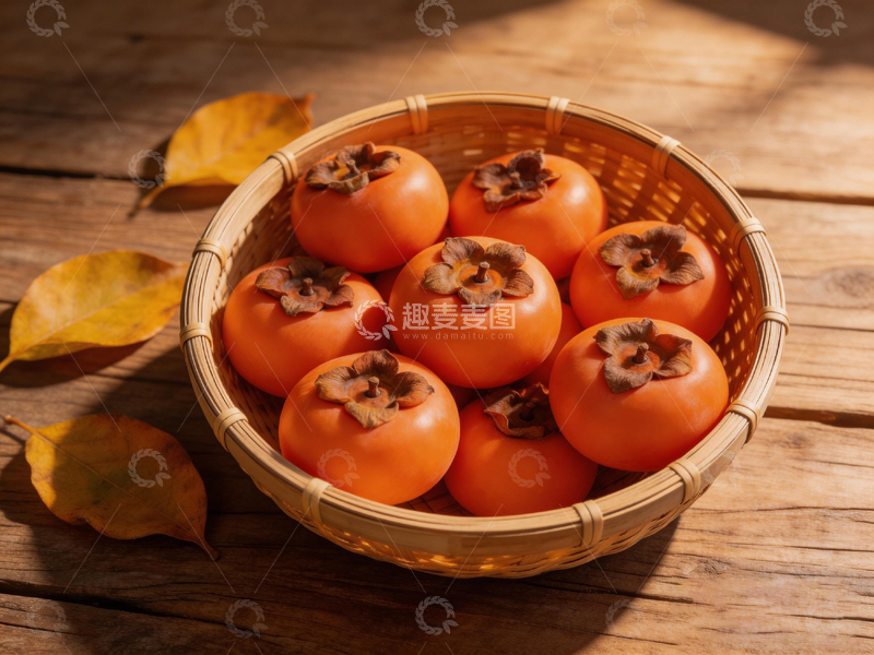 高清大图下载【趣麦麦图】竹篮柿子秋意浓