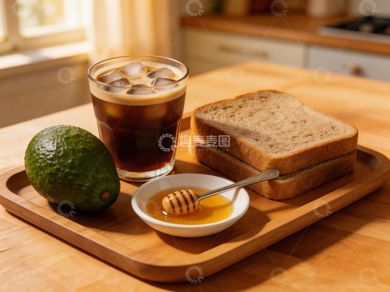 高清大图下载【趣麦麦图】温馨早餐面包冰咖啡蜂蜜