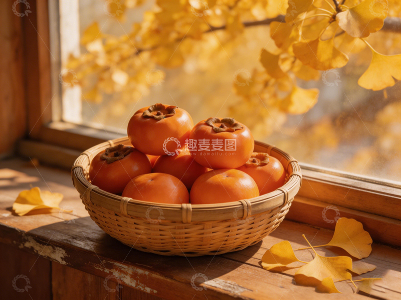 高清大图下载【趣麦麦图】秋日柿子窗台美景