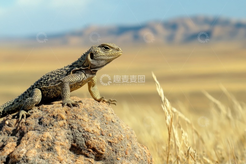 高清大图下载【趣麦麦图】荒原石块上的一只壁虎