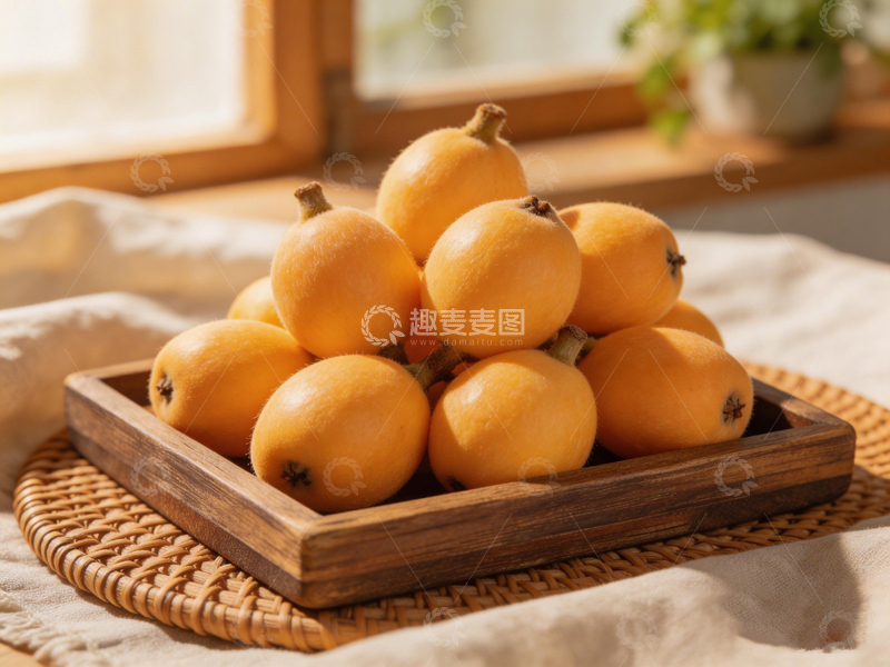 高清大图下载【趣麦麦图】木质托盘枇杷水果摄影