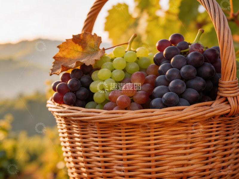 高清大图下载【趣麦麦图】藤篮满装多彩葡萄