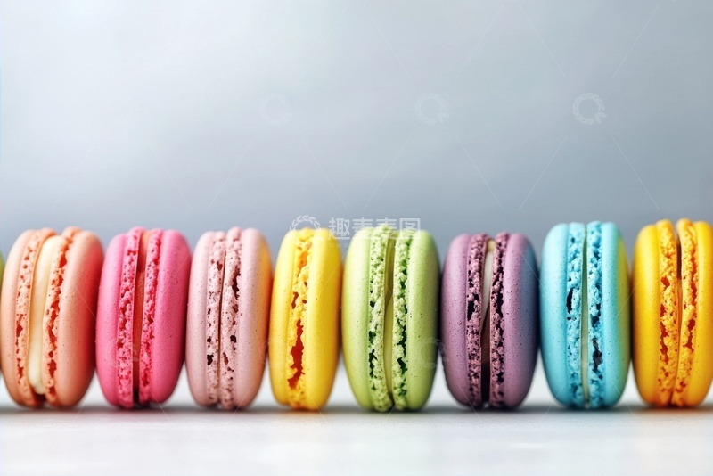 高清大图下载【趣麦麦图】一排彩色的马卡龙摄影