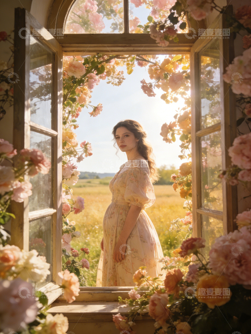 高清大图下载【趣麦麦图】田园风窗前花影人像写真