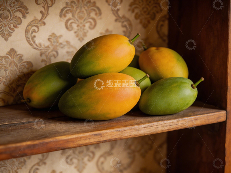 高清大图下载【趣麦麦图】木质架子上的芒果特写