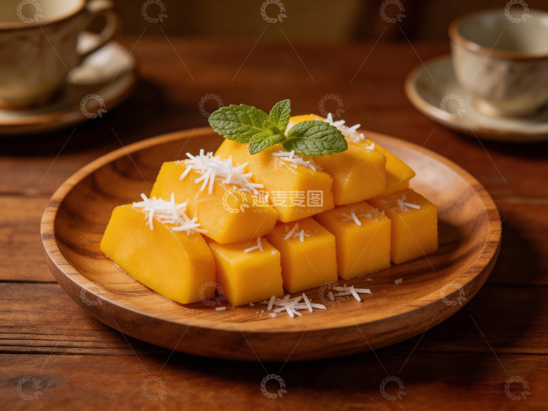 高清大图下载【趣麦麦图】木质盘芒果甜品美食摄影