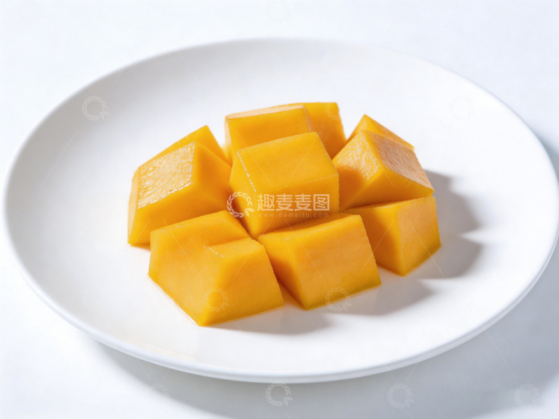高清大图下载【趣麦麦图】简约白盘芒果块美食摄影