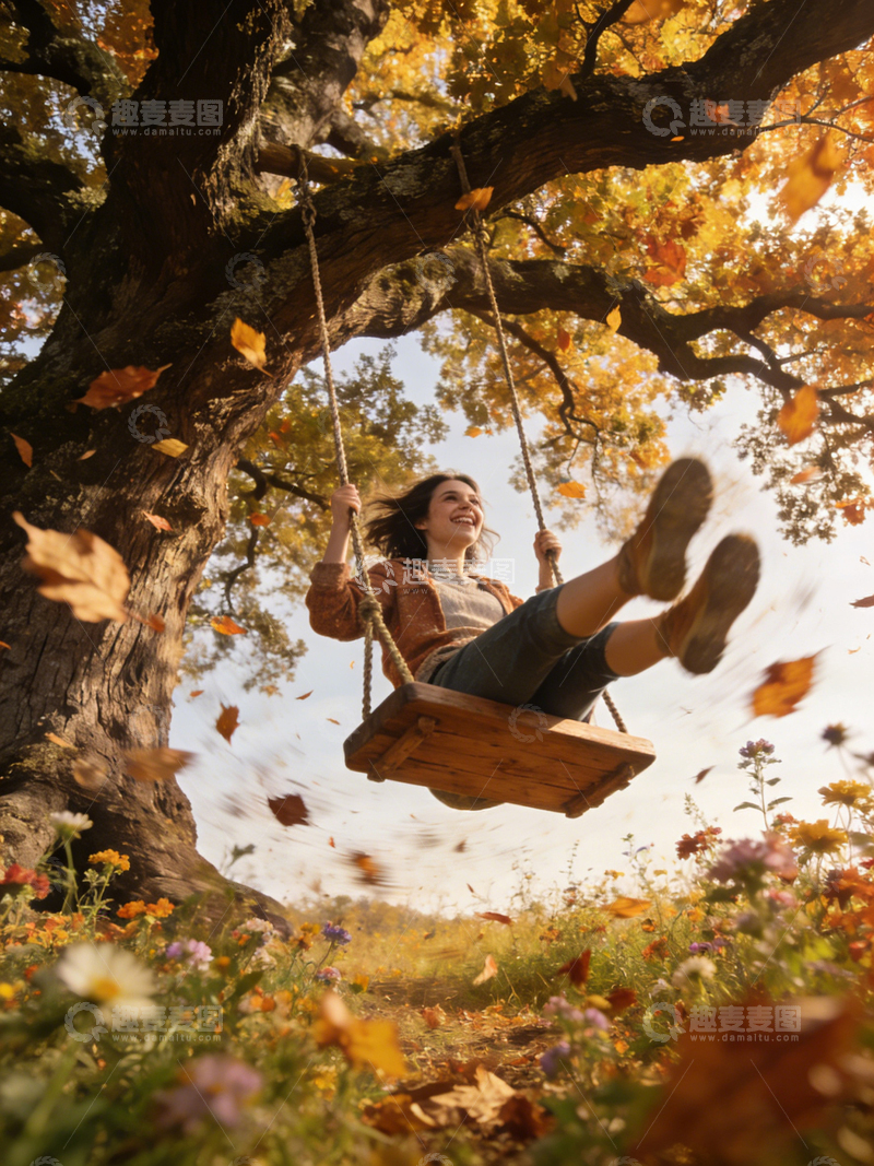 高清大图下载【趣麦麦图】秋日秋千欢乐时光自然风光摄影