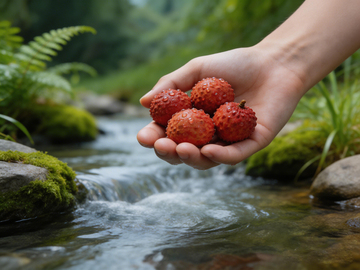 自然风野草莓溪流摄影