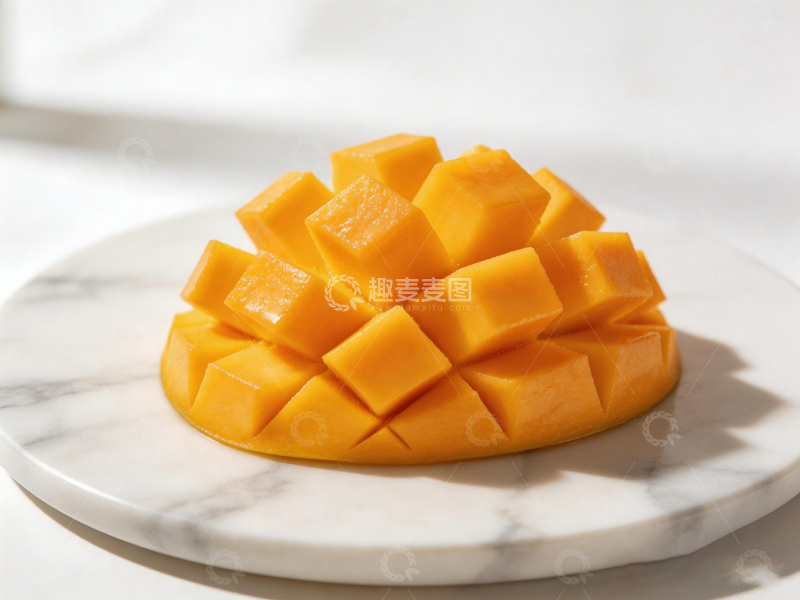 高清大图下载【趣麦麦图】大理石盘芒果切块美食摄影