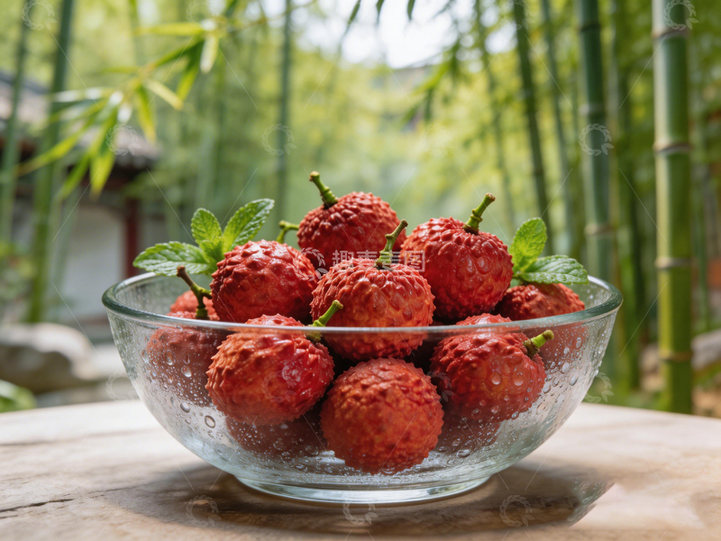 高清大图下载【趣麦麦图】玻璃碗中荔枝特写