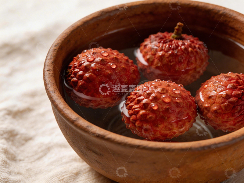 高清大图下载【趣麦麦图】木质碗中荔枝泡水